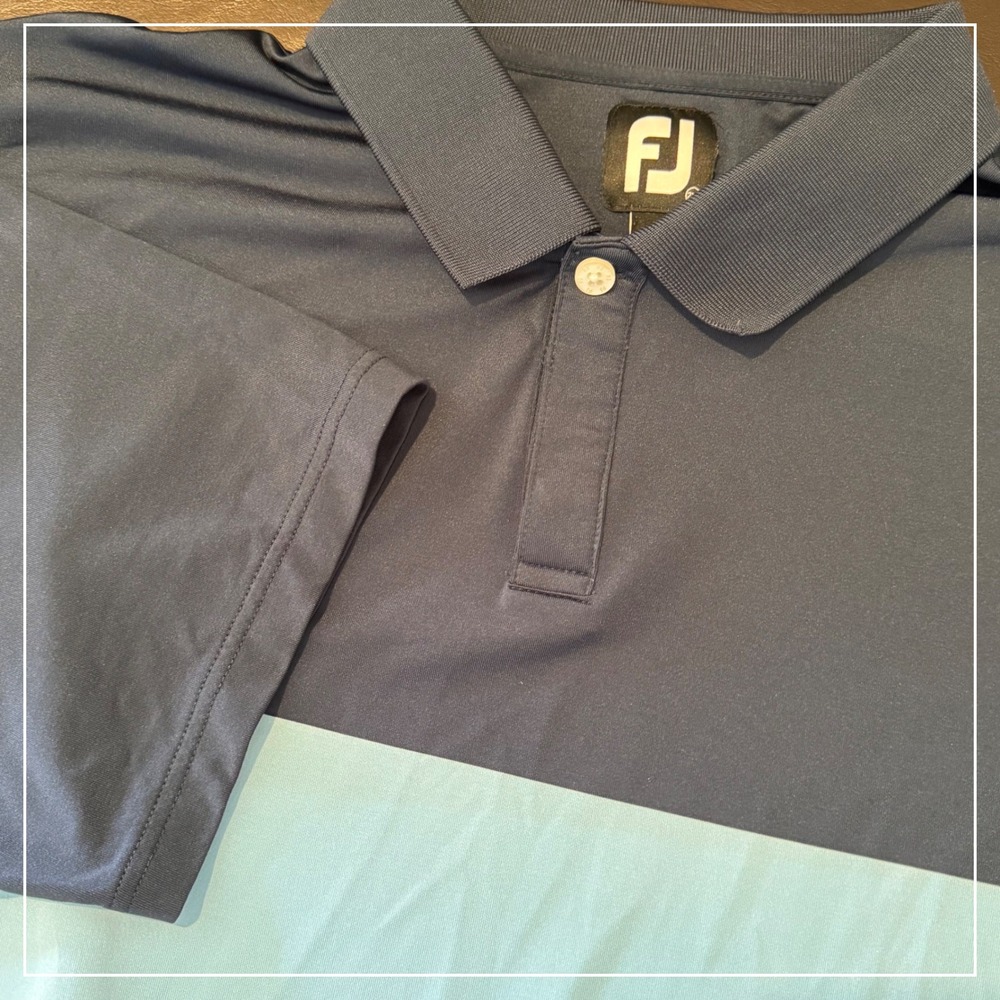 FootJoy Golf Polo Shirt Mens 2XL Two-Tone Navy‎ Blue Light Blue FJ Logo XXL